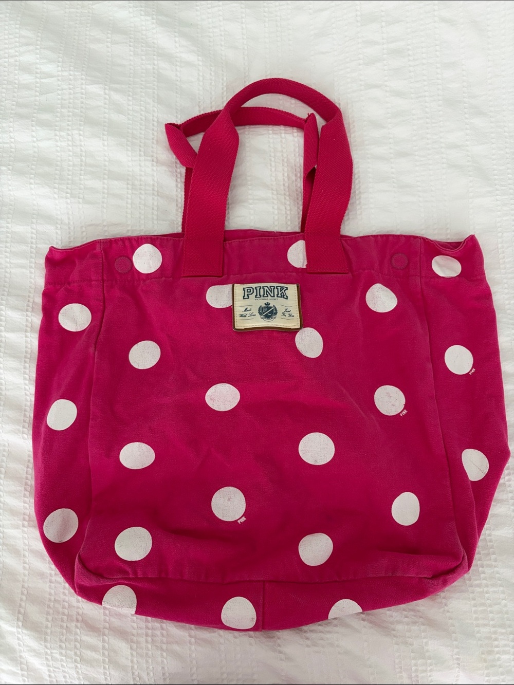 PINK Victoria's Secret Fuchsia Polka Dot Canvas Tote